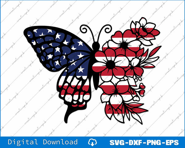 Butterfly American Flag 4th of July SVG PNG Cutting Printable Files