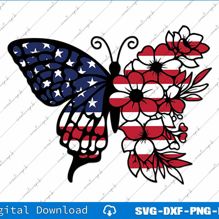 Butterfly American Flag 4th of July SVG PNG Cutting Printable Files
