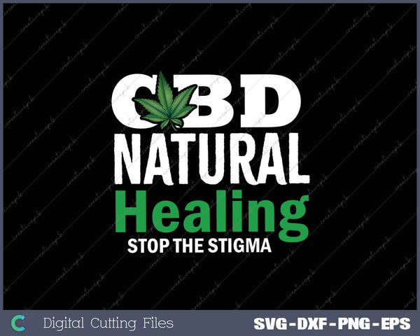 CBD natural healing text with a cannabis leaf on a black background