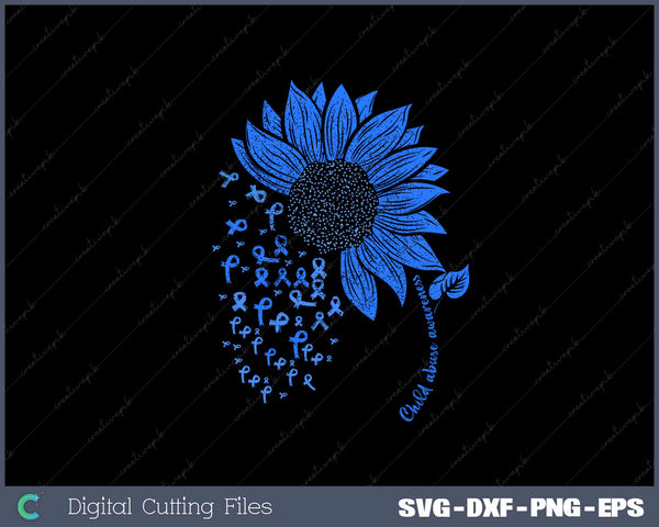 CHILD ABUSE Awareness Sunflower Light Blue Ribbon SVG Cut Files