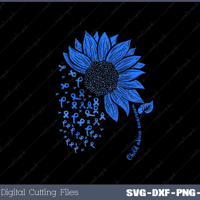 CHILD ABUSE Awareness Sunflower Light Blue Ribbon SVG Cut Files