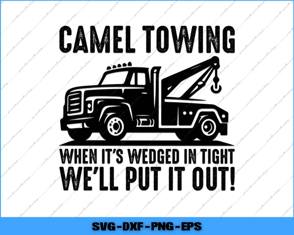 Tow truck graphic with text 'Camel Towing' on a white background