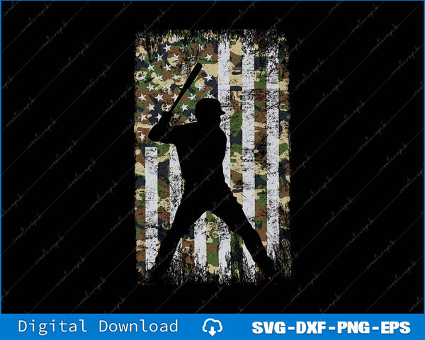 Camo Flag Baseball Player Vintage Patriotic USA Flag SVG PNG Printable Files