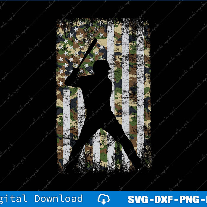 Camo Flag Baseball Player Vintage Patriotic USA Flag SVG PNG Printable Files
