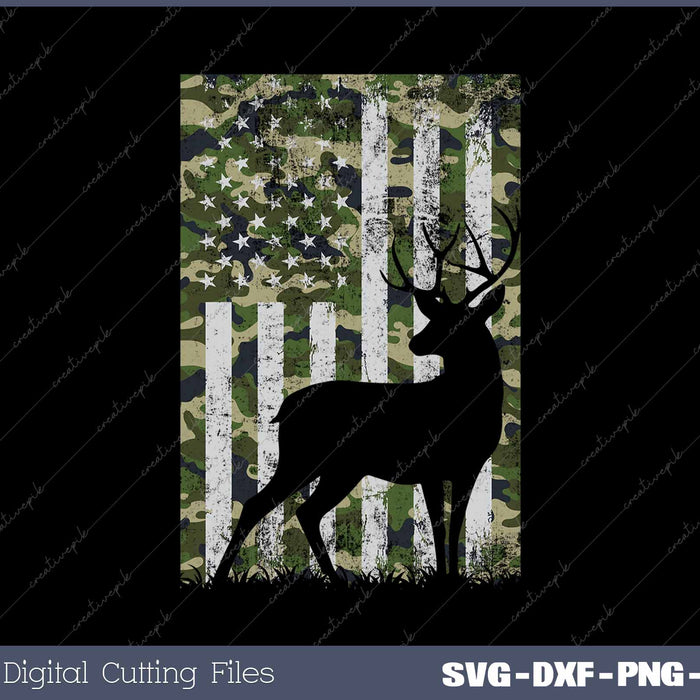 Camo US Flag Deer Elk Buck Camoflage Hunting SVG PNG Printable Files