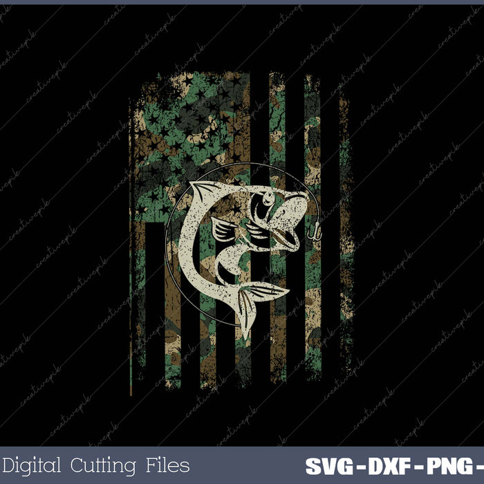 Camouflage American Flag Bass Fishing Gift SVG PNG Cutting Printable Files