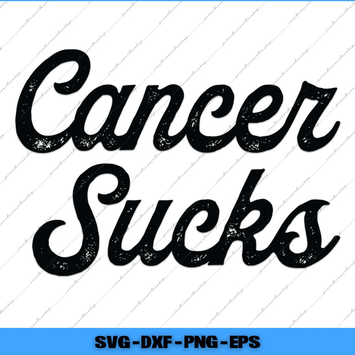 Text 'Cancer Sucks' in black on a white background with a blue border.