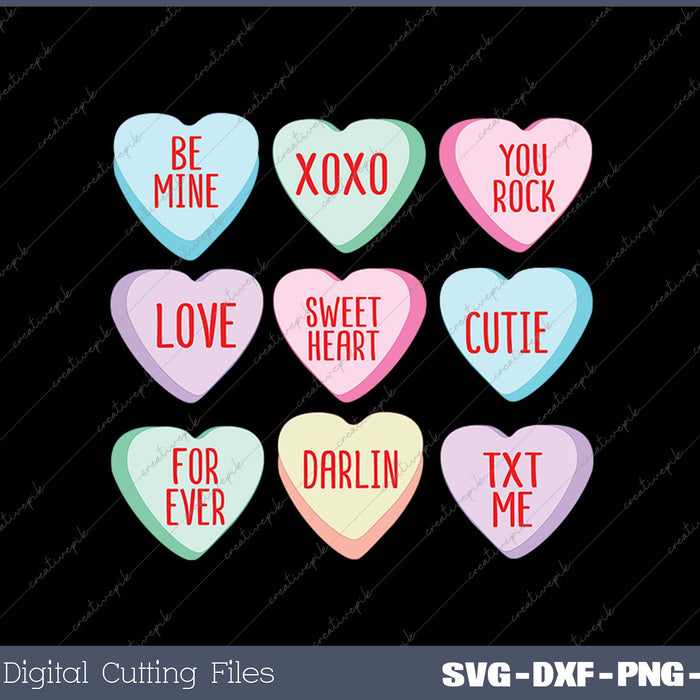 Candy Sweet Hearts Love Valentines Day SVG PNG Cutting Printable Files
