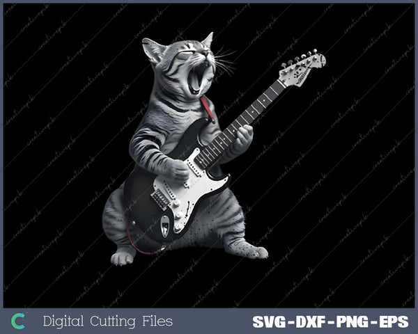 Cat Playing Guitar Rock Star Rock and Roll For Men Women Kids