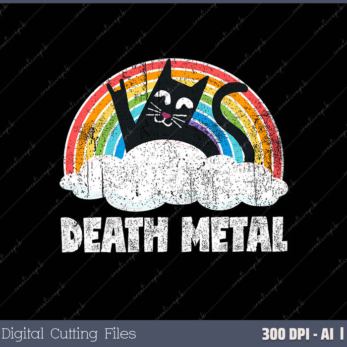 Cat Rainbow Heavy Metal Band Kids Goth Funny Death Metal SVG PNG Printable Files