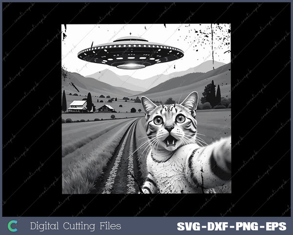 Cat Selfie With Alien UFO Funny Cat Gifts For Men Women Kids