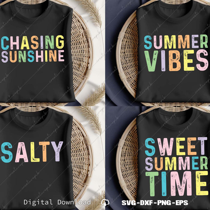 Chasing Sunshine, Salty, Summer Vibes, Sweet Summer Time SVG Bundle Files