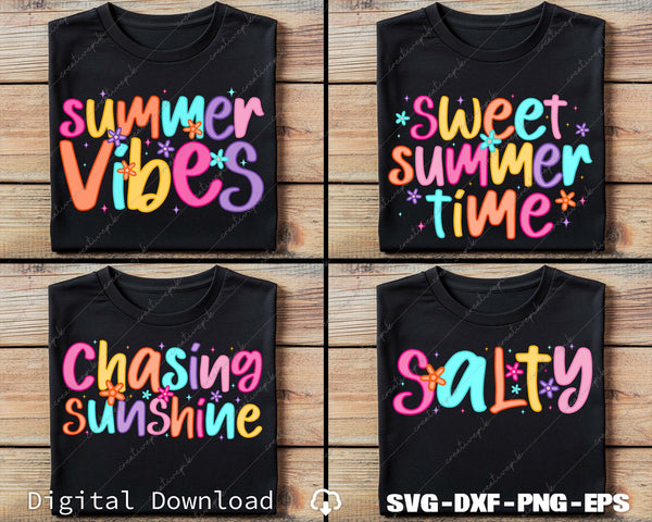 Chasing Sunshine, Summer Vibes, Salty, Sweet Summer Time Svg Png Bundle Files