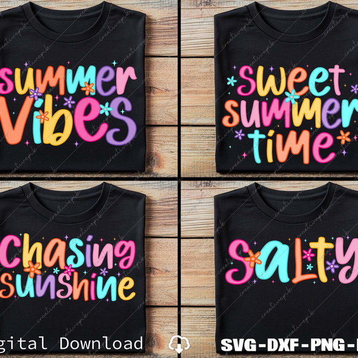 Chasing Sunshine, Summer Vibes, Salty, Sweet Summer Time Svg Png Bundle Files