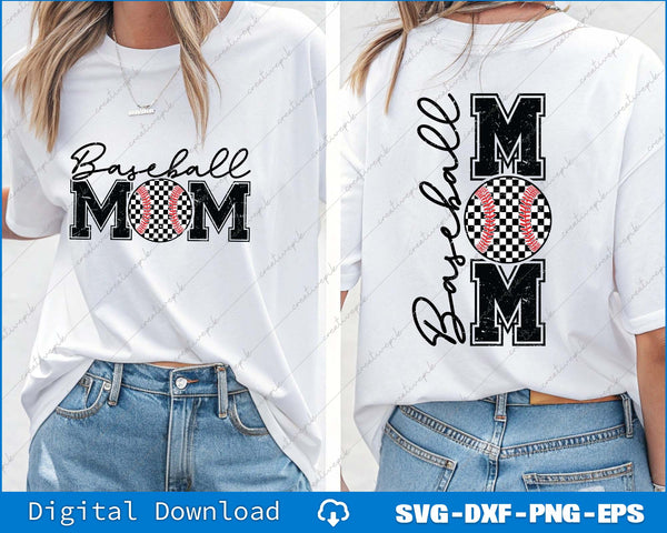 Checkerboard Baseball Mom Distressed, Baseball Mom Varsity Sports Svg Png Files