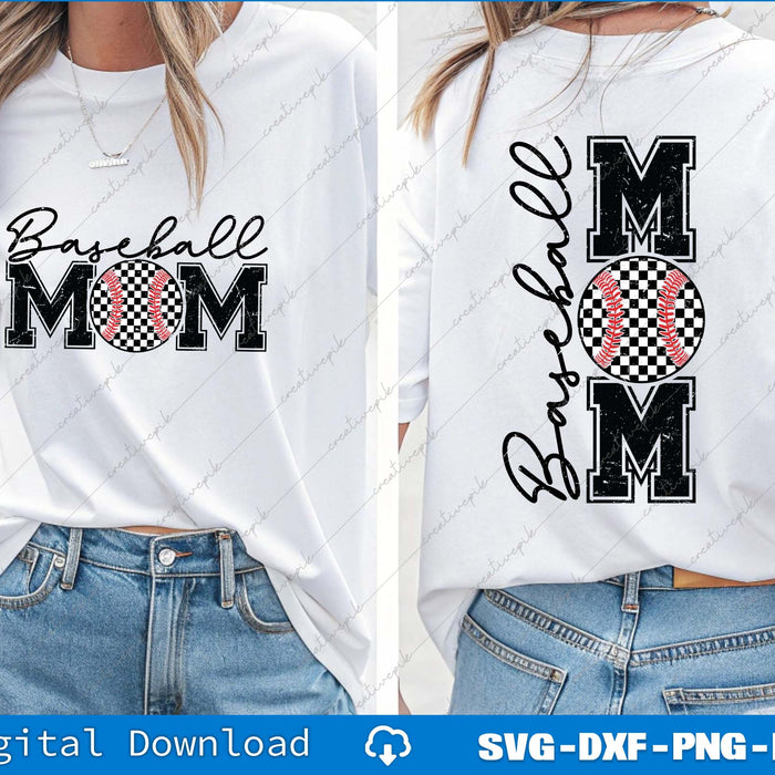 Checkerboard Baseball Mom Distressed, Baseball Mom Varsity Sports Svg Png Files