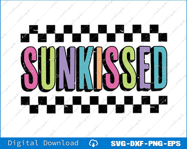 Checkered Neon Sunkissed Summer Vacation SVG PNG Printable File