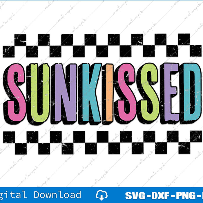 Checkered Neon Sunkissed Summer Vacation SVG PNG Printable File