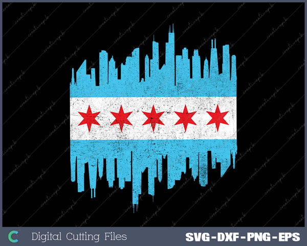 Chicago City Flag Skyline Vintage Retro-Feel Triblend SVG PNG Cutting Printable Files