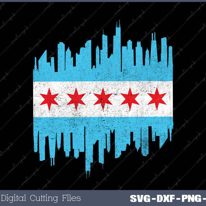 Chicago City Flag Skyline Vintage Retro-Feel Triblend SVG PNG Cutting Printable Files