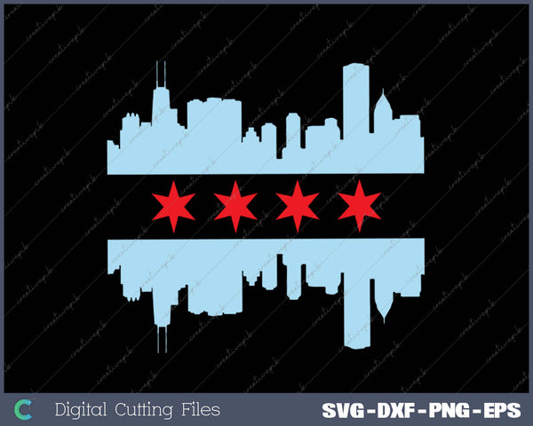 Chicago Flag City Skyline Design SVG PNG Cutting Printable Files