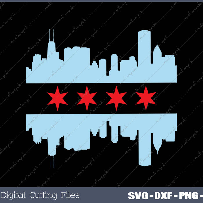 Chicago Flag City Skyline Design SVG PNG Cutting Printable Files