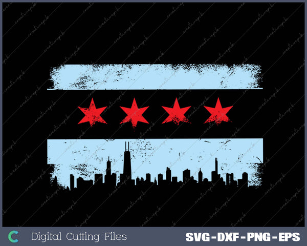 Chicago Flag Skyline SVG PNG Cutting Printable Files