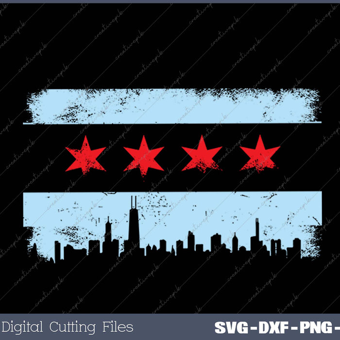 Chicago Flag Skyline SVG PNG Cutting Printable Files