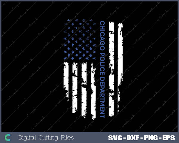 Chicago Police Officer American Flag Thin Blue Line SVG PNG Cutting Printable Files