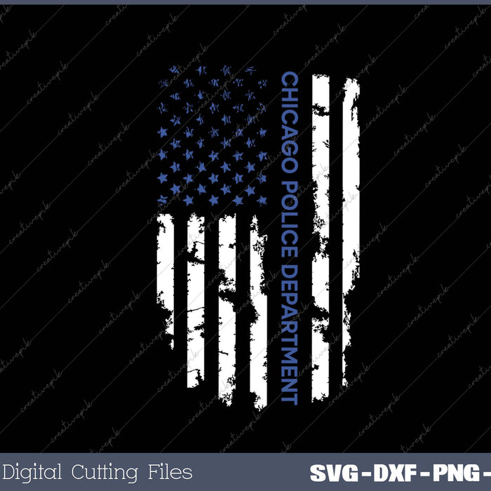 Chicago Police Officer American Flag Thin Blue Line SVG PNG Cutting Printable Files