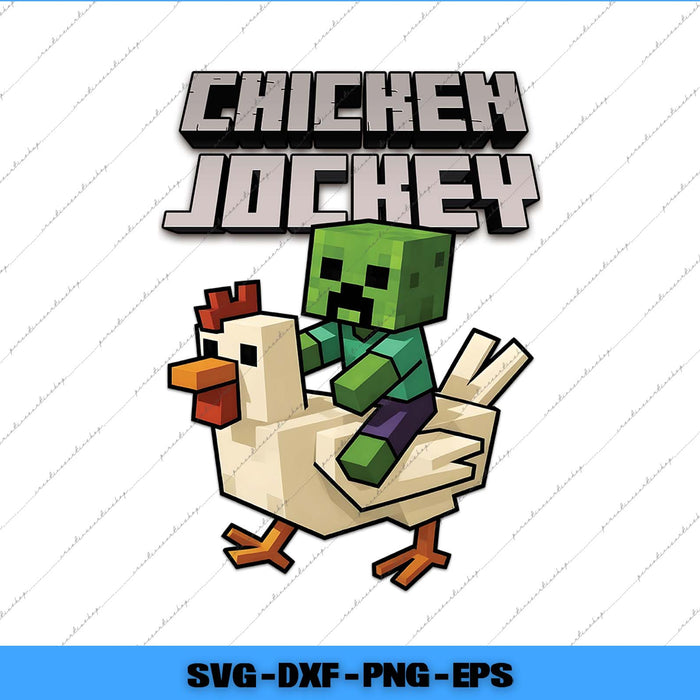 Cartoon character with a green head and red hair riding a chicken on a white background.