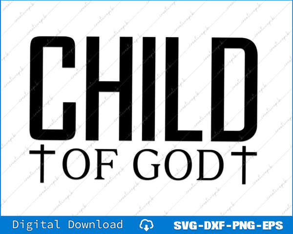 Black text 'CHILD OF GOD' on a white background with a blue banner at the bottom.