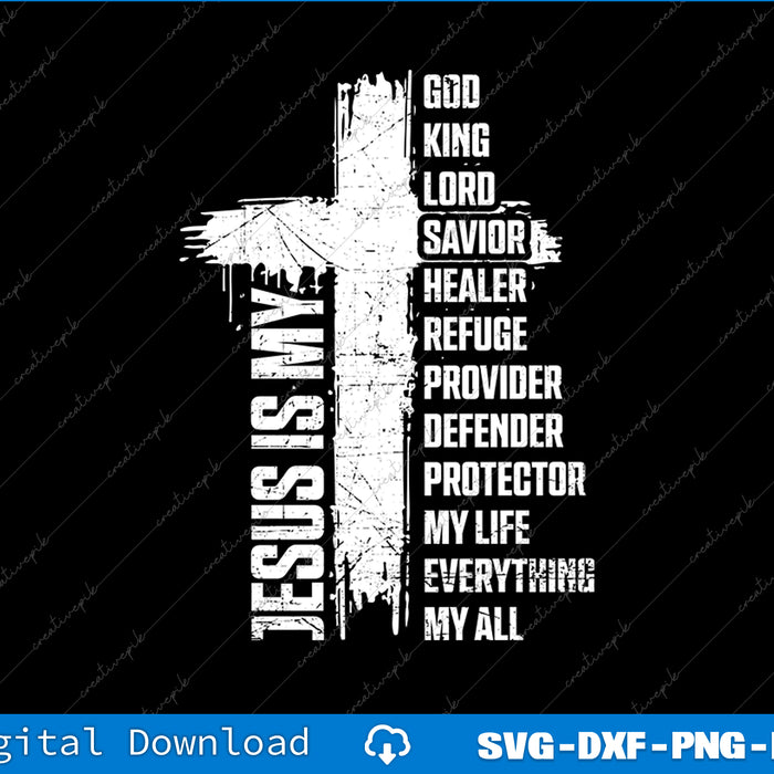 White cross with text on a black background