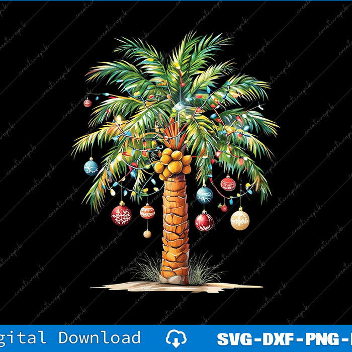 Christmas Palm Tree Light Hawaiian Tropical Xmas Png Printable File