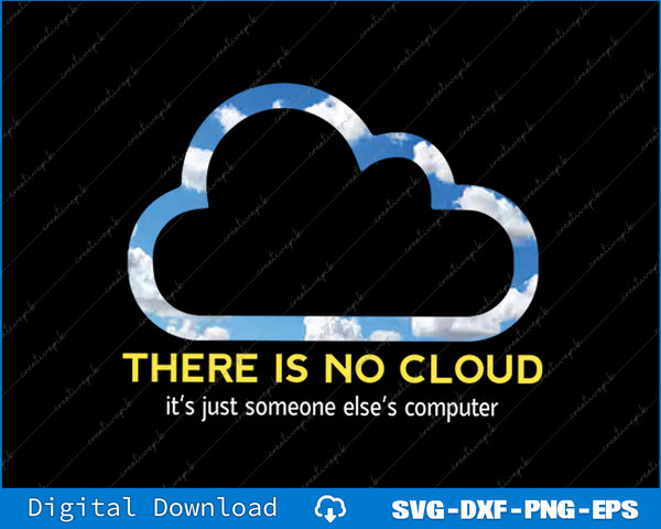Cloud design with text 'There is no cloud, it's just someone else's computer' on a black background.