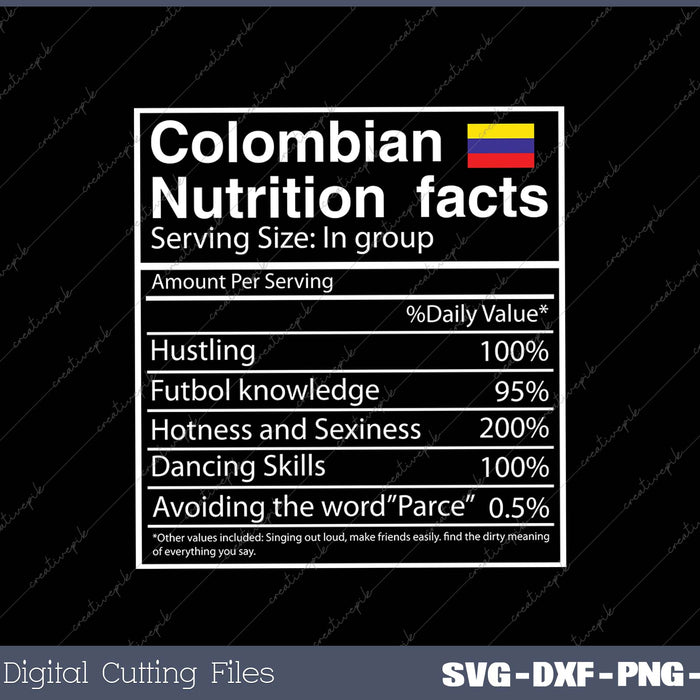 Colombian Nutrition Facts Funny Cool Graphic SVG PNG Cutting Printable Files