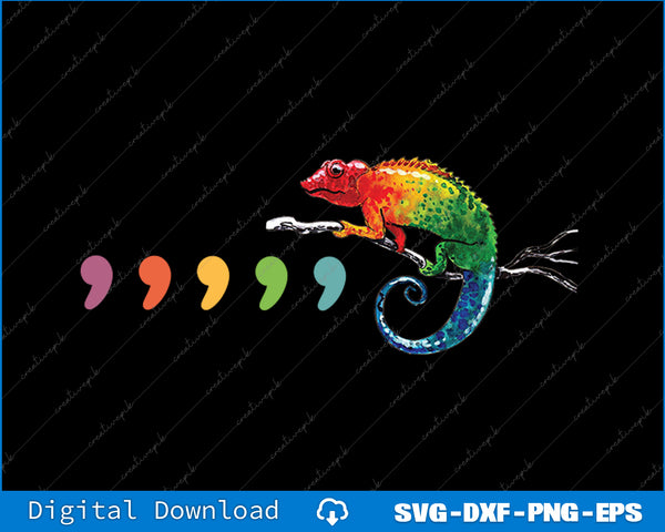Comma chameleon Tee English teacher SVG PNG Printable File