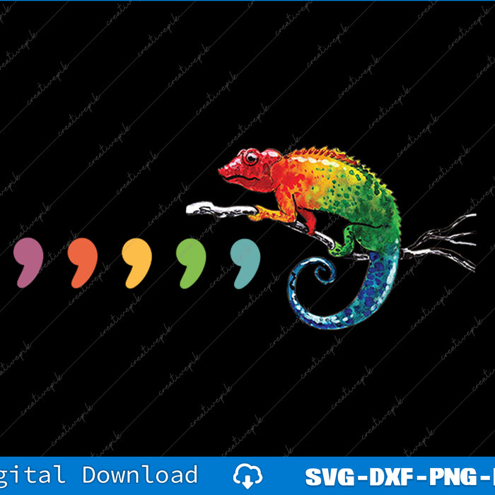 Comma chameleon Tee English teacher SVG PNG Printable File