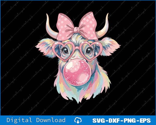 Coquette Highland Cow Bubblegum SVG PNG Cutting Printable File