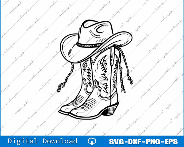 Cowboy Boots, Cowboy Hat Silhouette SVG PNG Cutting Printable Files