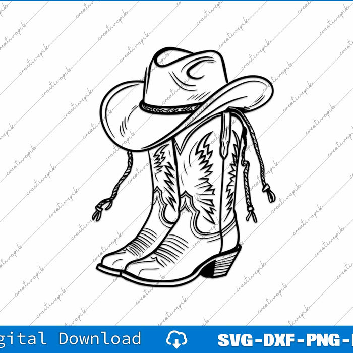 Cowboy Boots, Cowboy Hat Silhouette SVG PNG Cutting Printable Files