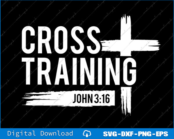 Cross training graphic with 'John 3:16' text on a black background