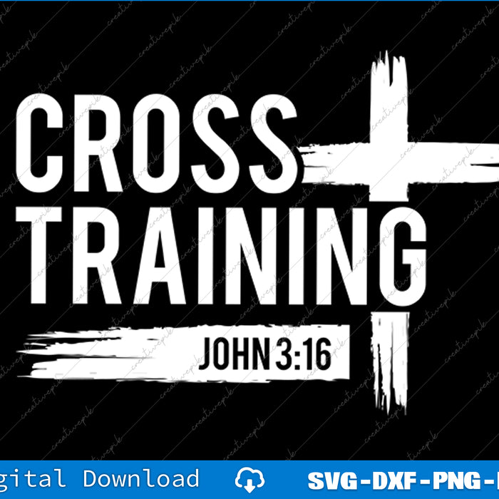 Cross training graphic with 'John 3:16' text on a black background
