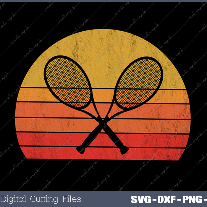 Crossed Tennis Racquets Retro 80s Sun Vintage SVG PNG Cutting Printable Files