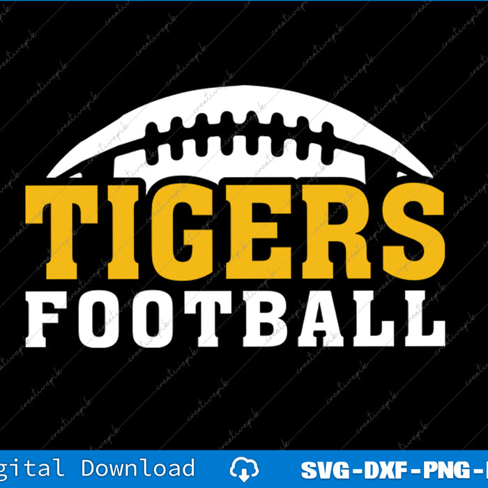 Tigers Football design with a football graphic on a black background