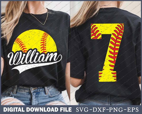 Custom Name Softball Player, Softball Number SVG PNG Bundle Printable Files