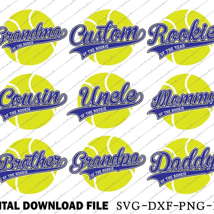 Custom Tennis Ball Birthday Family Rookie of the Year Design Bundle Svg Digital File