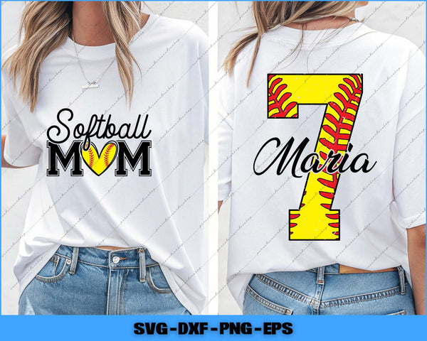 White t-shirt with 'Softball Mom' and number '7' design on a white background