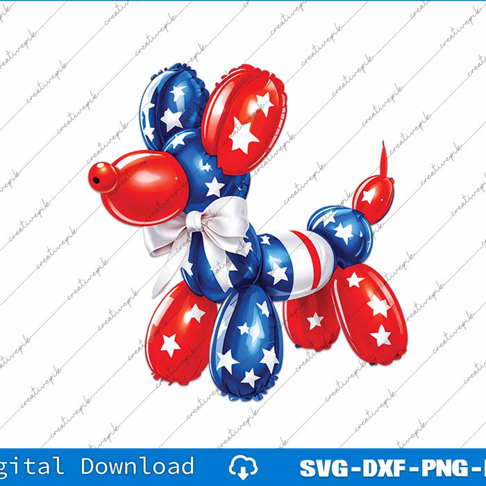 Cute Fourth of July Patriotic Stars Balloon Dog 4th of July SVG PNG Printable Files