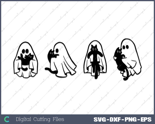 Cute Halloween Ghosts with Cat Lover Ghost 